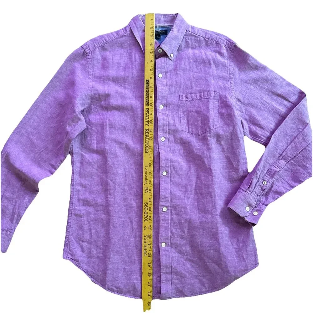 Banana Republic Slim Fit Linen Button Down Shirt Mens Size L Raspberry Coastal